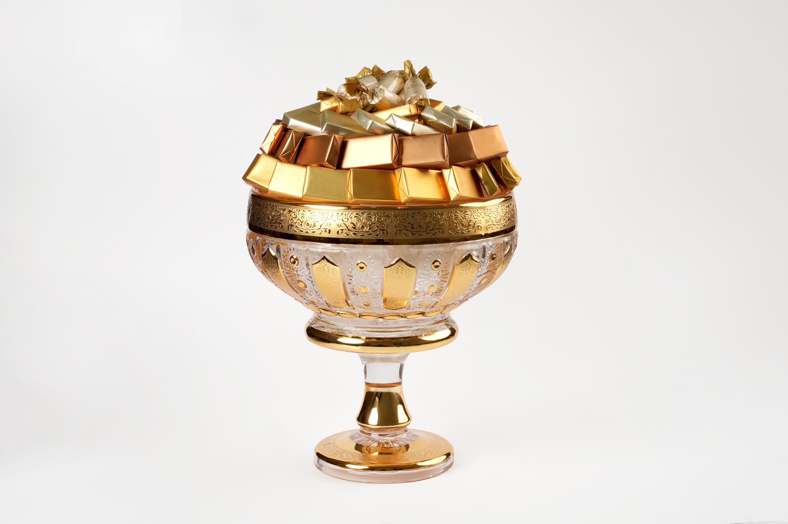 Bohemian Gold Glass Bowl / Bohemian Gold Pedestal Bowl