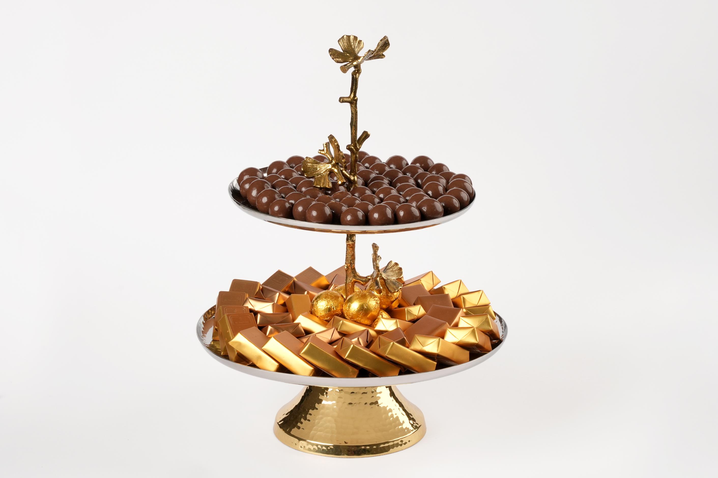 Butterfly Ginkgo Gold Two Tier Etagere