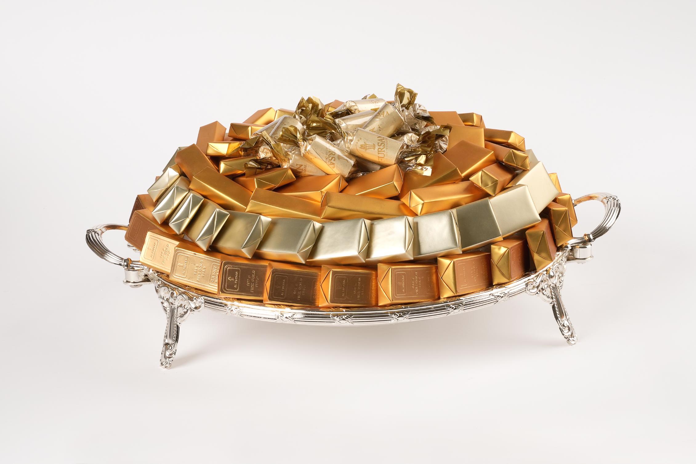 Porcelain Serving Tray with Gold-Plated Frame